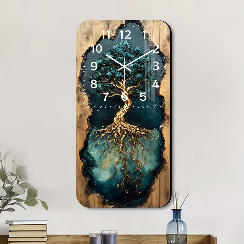 Wooden Crystal Porcelain Wall Clock with a Fantasy Theme